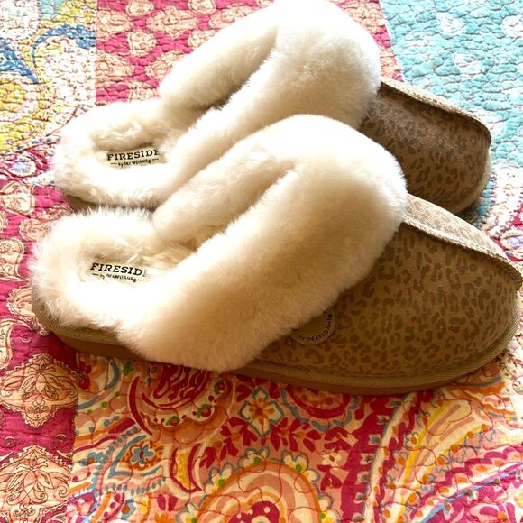 Dearfoam Fireside NWT Leopard Slippers Shearling Scuff Size 11 Women's - Picture 8 of 9